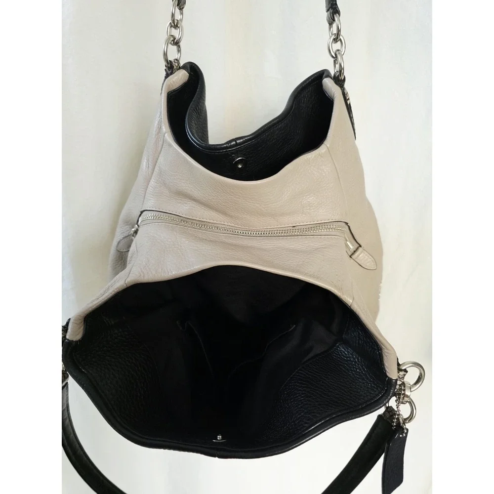 Coach Phoebe Leather Black & Tan Shoulder Bag With Exotic Trim